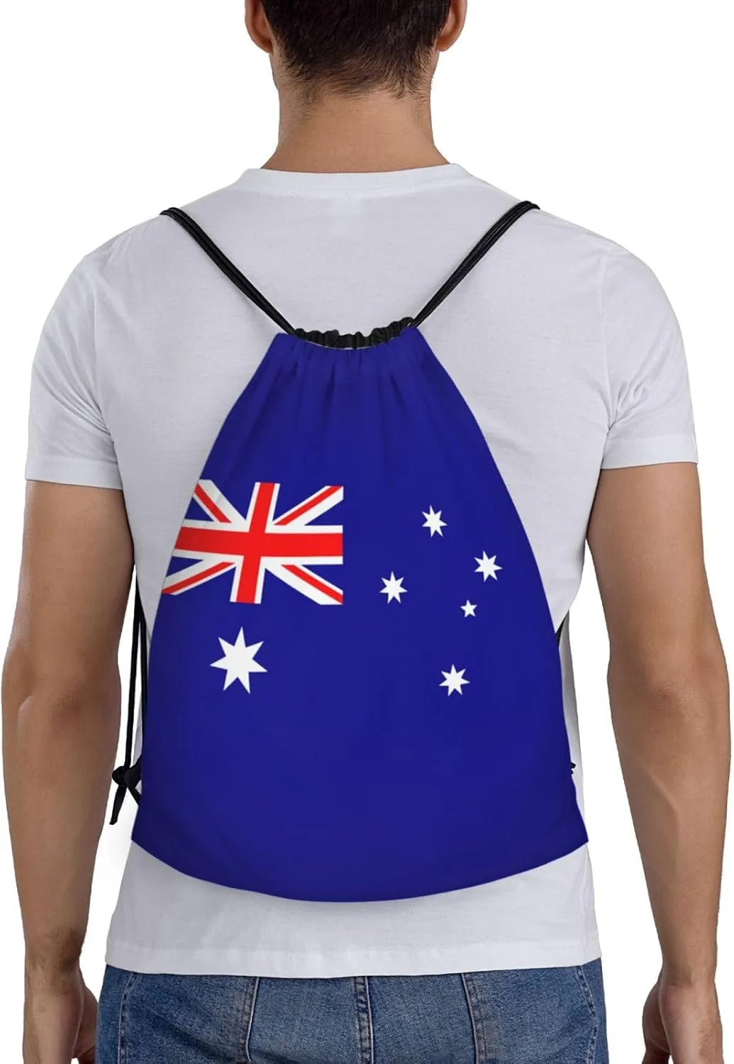 Australian flag print Drawstring Backpack Bags Sack Cinch Tote Sport Storage Polyester Bag for Gym Traveling