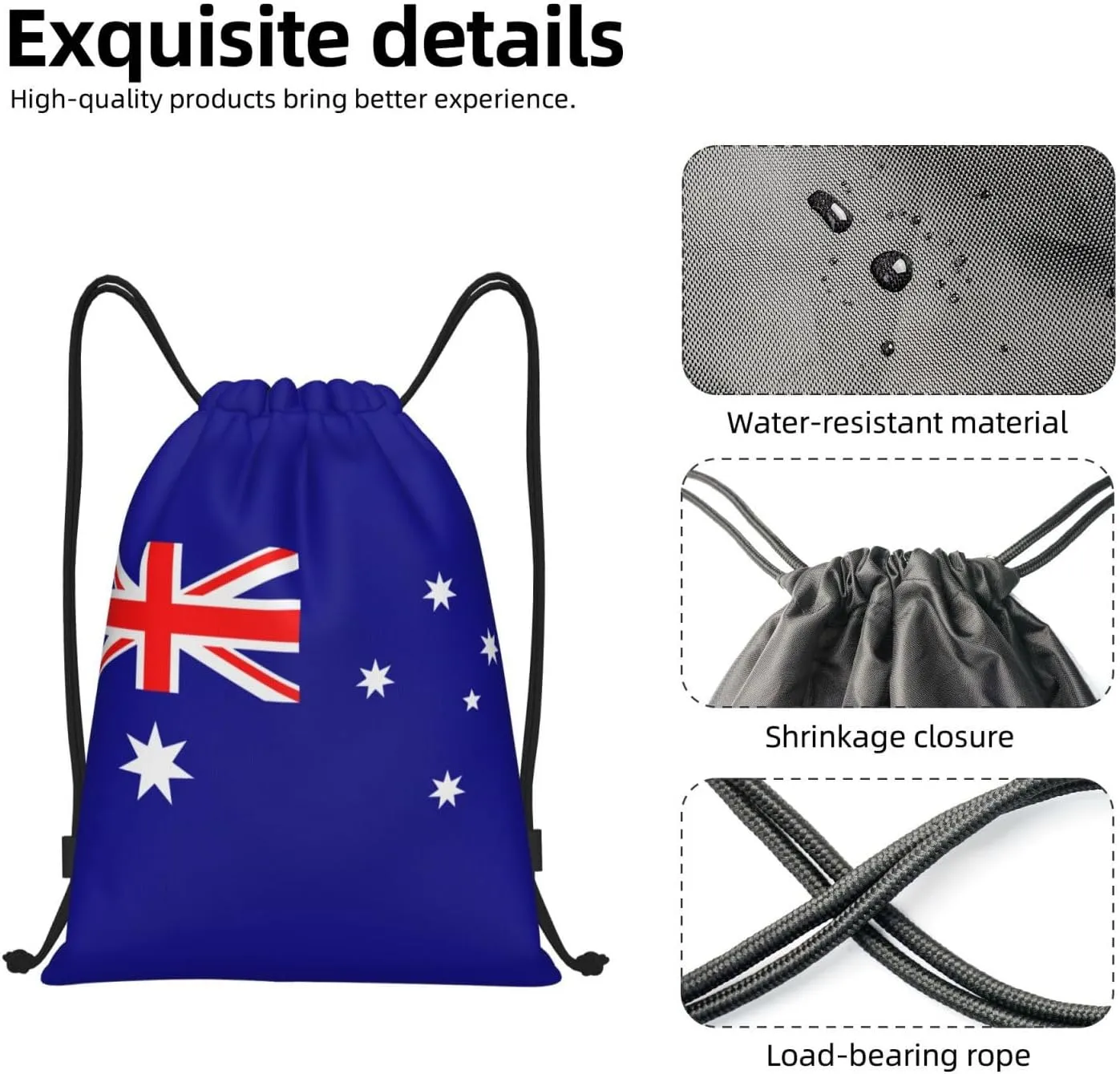 Australian flag print Drawstring Backpack Bags Sack Cinch Tote Sport Storage Polyester Bag for Gym Traveling