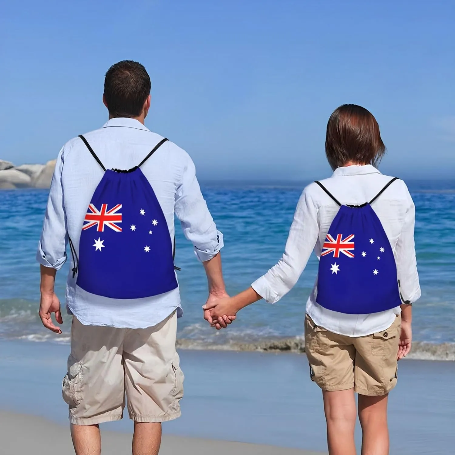 Australian flag print Drawstring Backpack Bags Sack Cinch Tote Sport Storage Polyester Bag for Gym Traveling