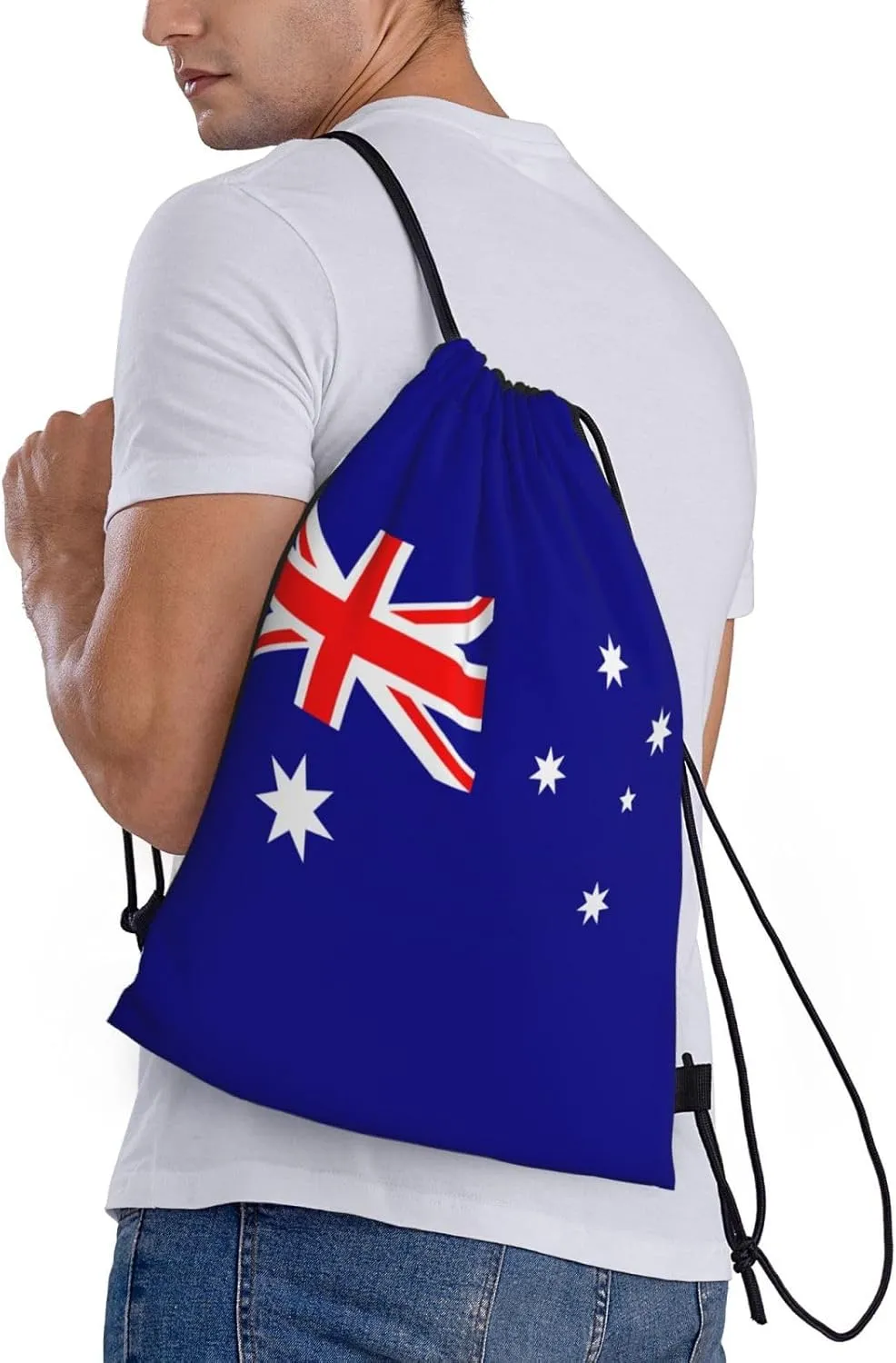Australian flag print Drawstring Backpack Bags Sack Cinch Tote Sport Storage Polyester Bag for Gym Traveling