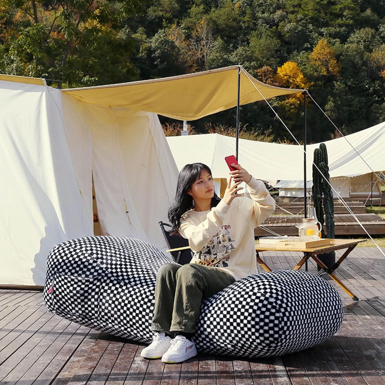 Automatic Inflatable Lounger Air Sofa Inflatable Chair for Adults Waterproof & Anti-Air Leaking, Hammock Air Chair for Outdoor Camping Beach Traveling,Army green