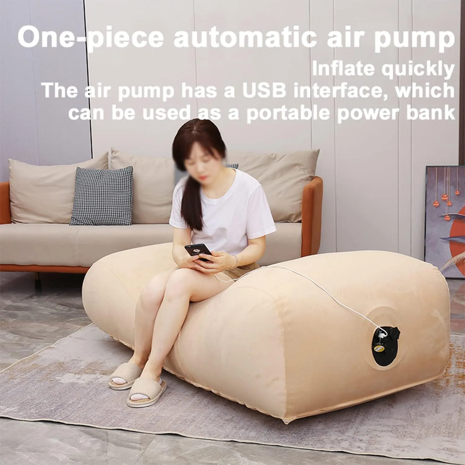 Automatic Inflatable Lounger Air Sofa Inflatable Chair for Adults Waterproof & Anti-Air Leaking, Hammock Air Chair for Outdoor Camping Beach Traveling,Army green