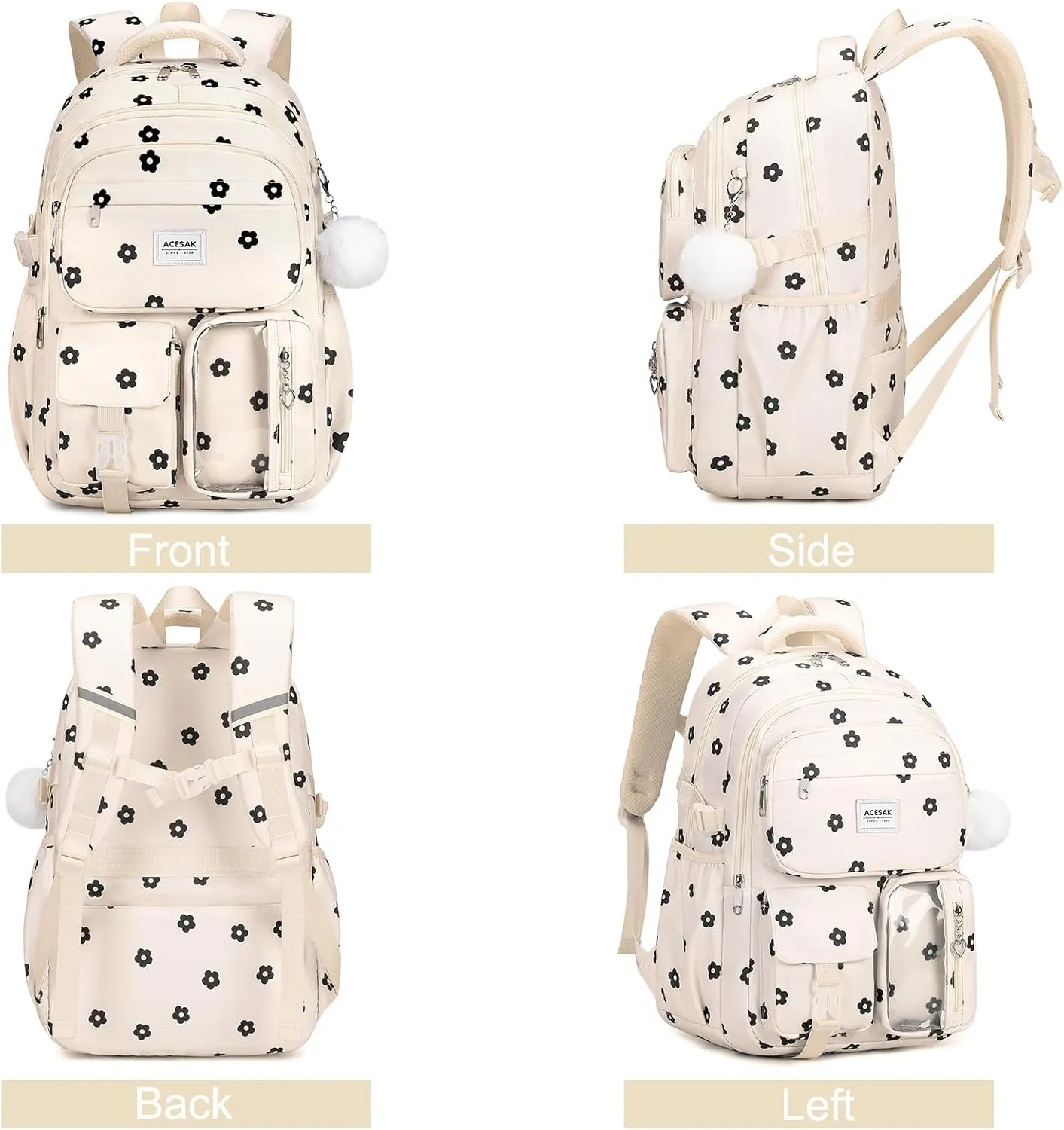 Backpack for Girls - Girls Backpack with Lunch Bag & Pencil Pouch for Teen Girls Kids Laptop Backpack for Women, Elementary Middle High School Bookbag Travel Daypack (Beige Floral)