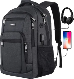 Backpack for Men and Women, School Backpacks for Teens Boys, 15.6 inch Computer Laptop Bag Waterproof College Back Pack with Charger for Work Business Travel (Black)