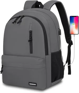 Backpack for Men and Women, School Backpacks for Teens Boys Girls Lightweight Casual High School Students Bookbag 15.6 Inch College Laptop Bag with USB Charging Port, Dark Gray