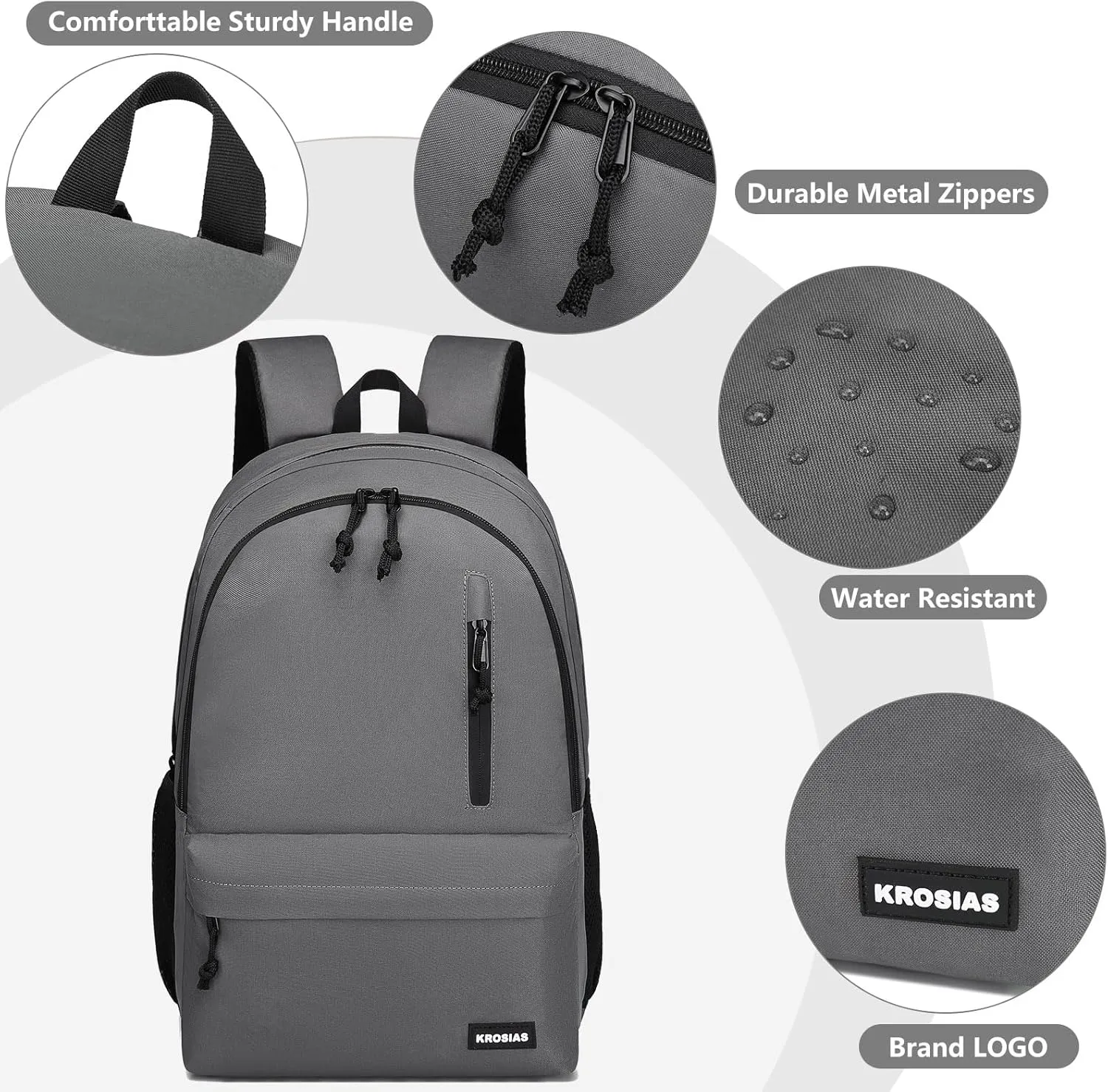 Backpack for Men and Women, School Backpacks for Teens Boys Girls Lightweight Casual High School Students Bookbag 15.6 Inch College Laptop Bag with USB Charging Port, Dark Gray
