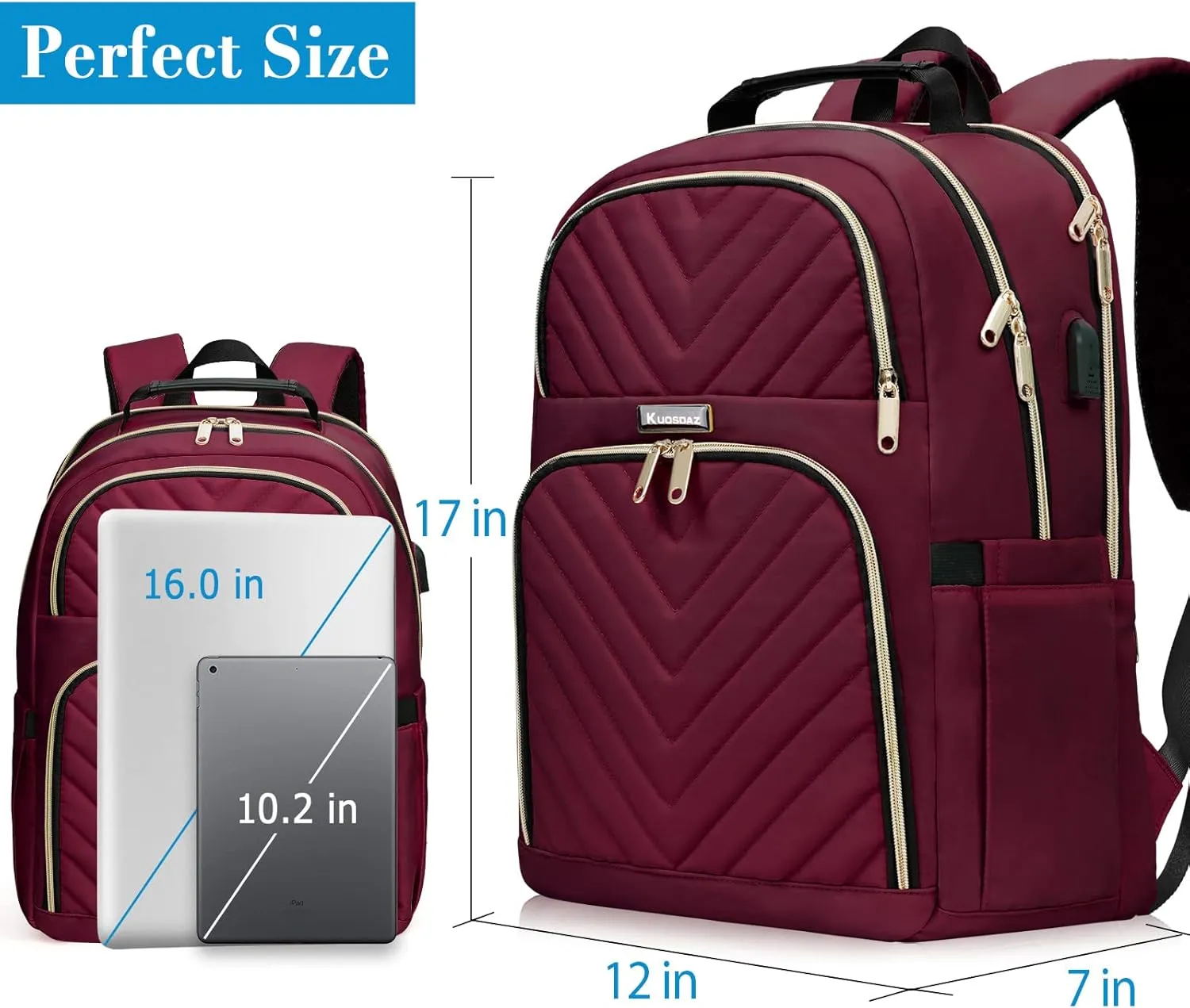 Backpack for Women Men, School Backpacks for Girls Boys, Fashion College Bookbag with USB Charger, Large Travel Backpack Casual Daypacks, Wine Red