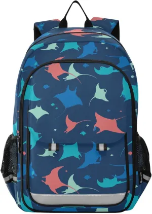 Backpack Stingray Fish Sea Animals School Shoulder Bag Lightweight Laptop Backpack Student Casual Travel Daypack