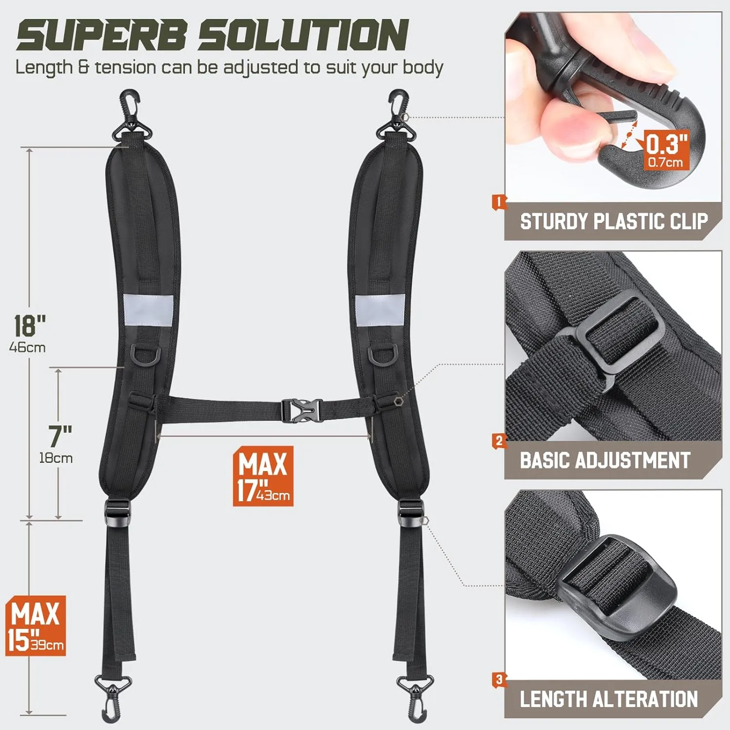 Backpack Straps, Backpack Shoulder Strap for Bags Strap Replacement Padded Bag Strap Adjustable Back Pack Attachment with Metal/Plastic Clips for Backpack Sprayer/Dry Bag