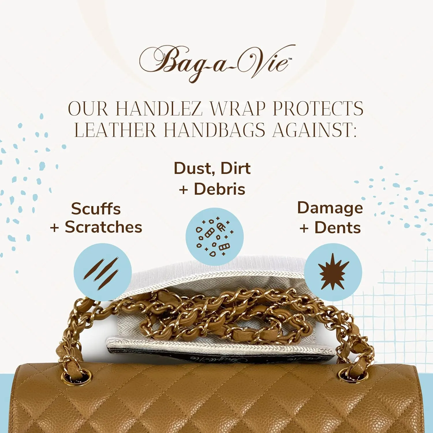 Bag-a-Vie Bag Handle Wrap & Pillow Shaper - Luxury Handbag Care Kit With Hardware Chain Protection Wrap and Bag Shaper Insert