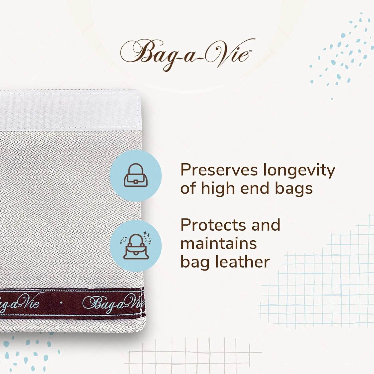 Bag-a-Vie Bag Handle Wrap & Pillow Shaper - Luxury Handbag Care Kit With Hardware Chain Protection Wrap and Bag Shaper Insert