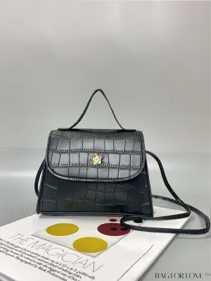 BagForLove - Chic Crocodile Print Metal Floral Embellished Mini Handbag