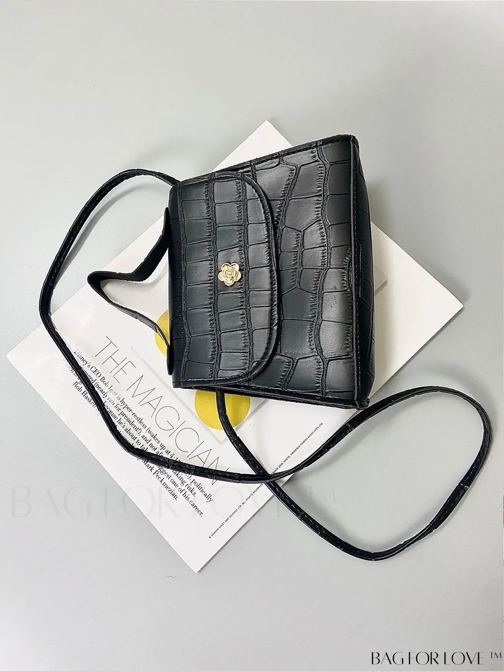 BagForLove - Chic Crocodile Print Metal Floral Embellished Mini Handbag