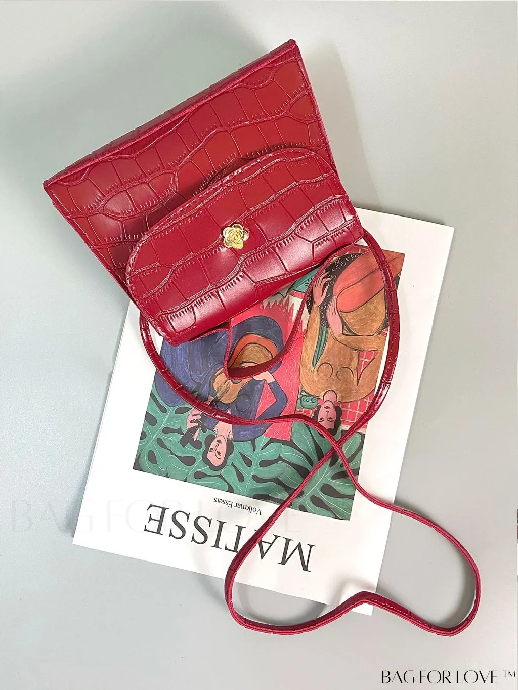 BagForLove - Chic Crocodile Print Metal Floral Embellished Mini Handbag