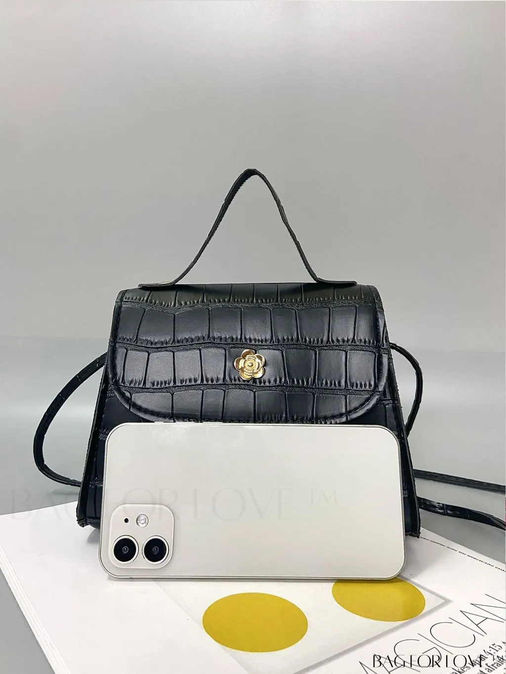 BagForLove - Chic Crocodile Print Metal Floral Embellished Mini Handbag