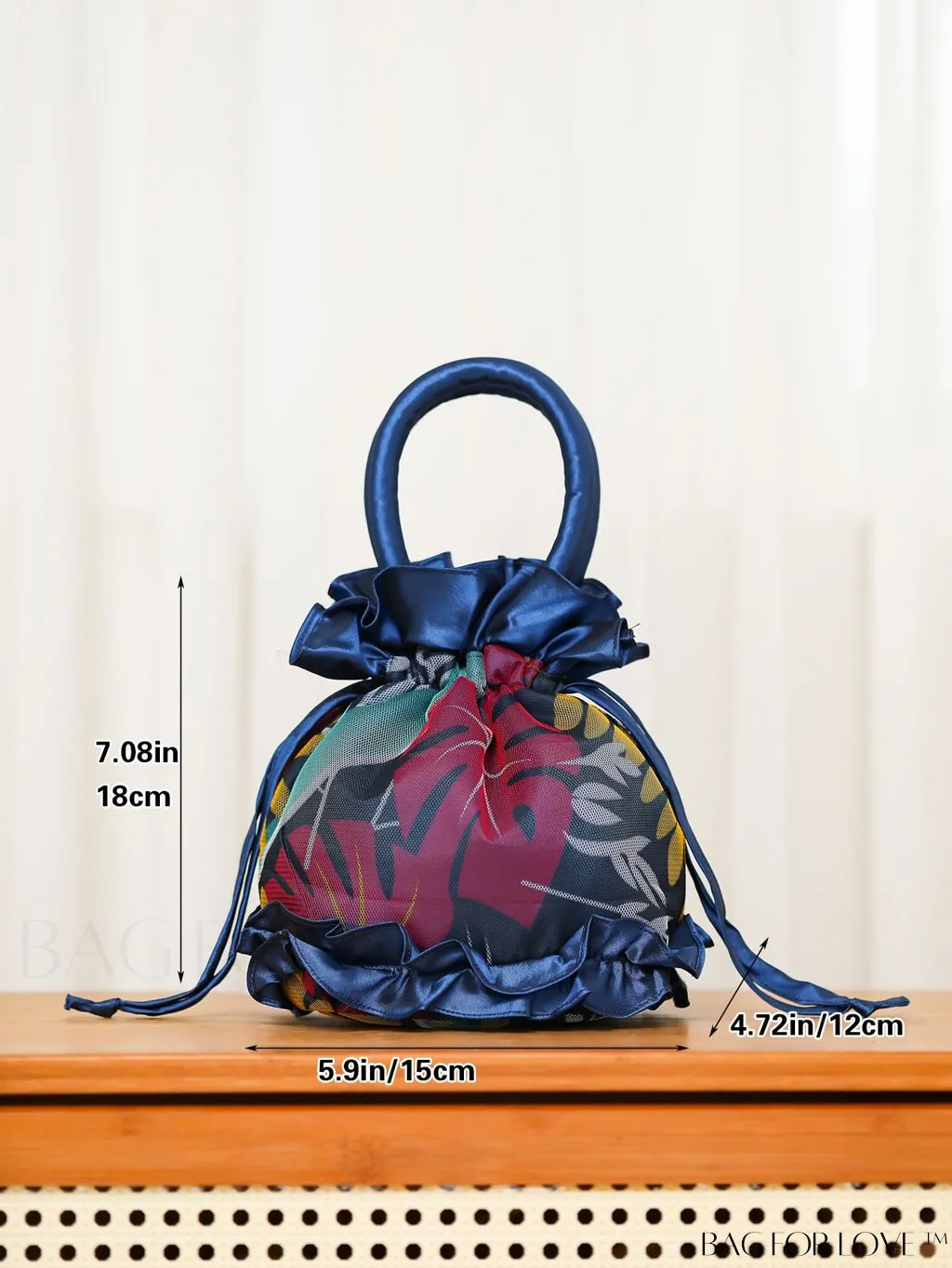 BagForLove - Chic Mini Drawstring Bucket Bag with Delicate Floral Decor