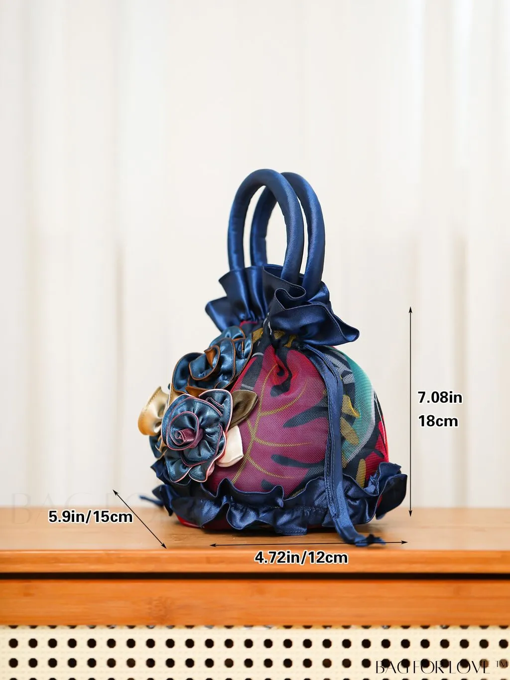 BagForLove - Chic Mini Drawstring Bucket Bag with Delicate Floral Decor