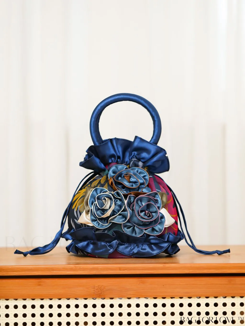 BagForLove - Chic Mini Drawstring Bucket Bag with Delicate Floral Decor
