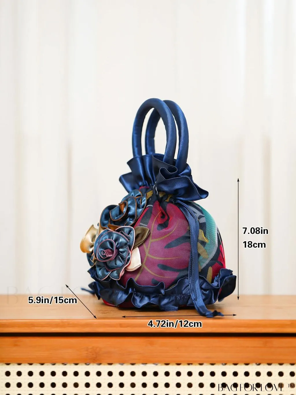 BagForLove - Chic Mini Drawstring Bucket Bag with Delicate Floral Decor