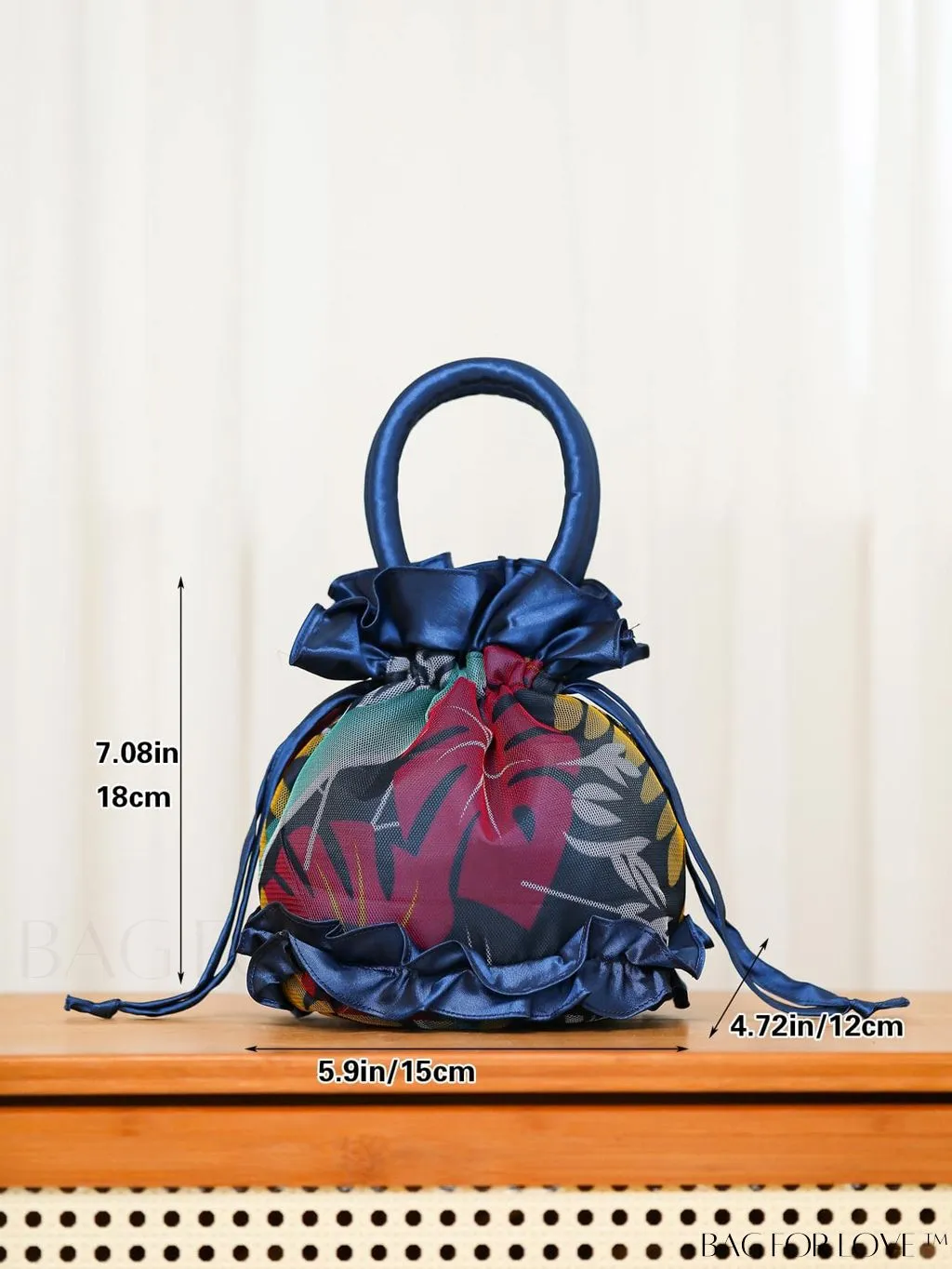 BagForLove - Chic Mini Drawstring Bucket Bag with Delicate Floral Decor