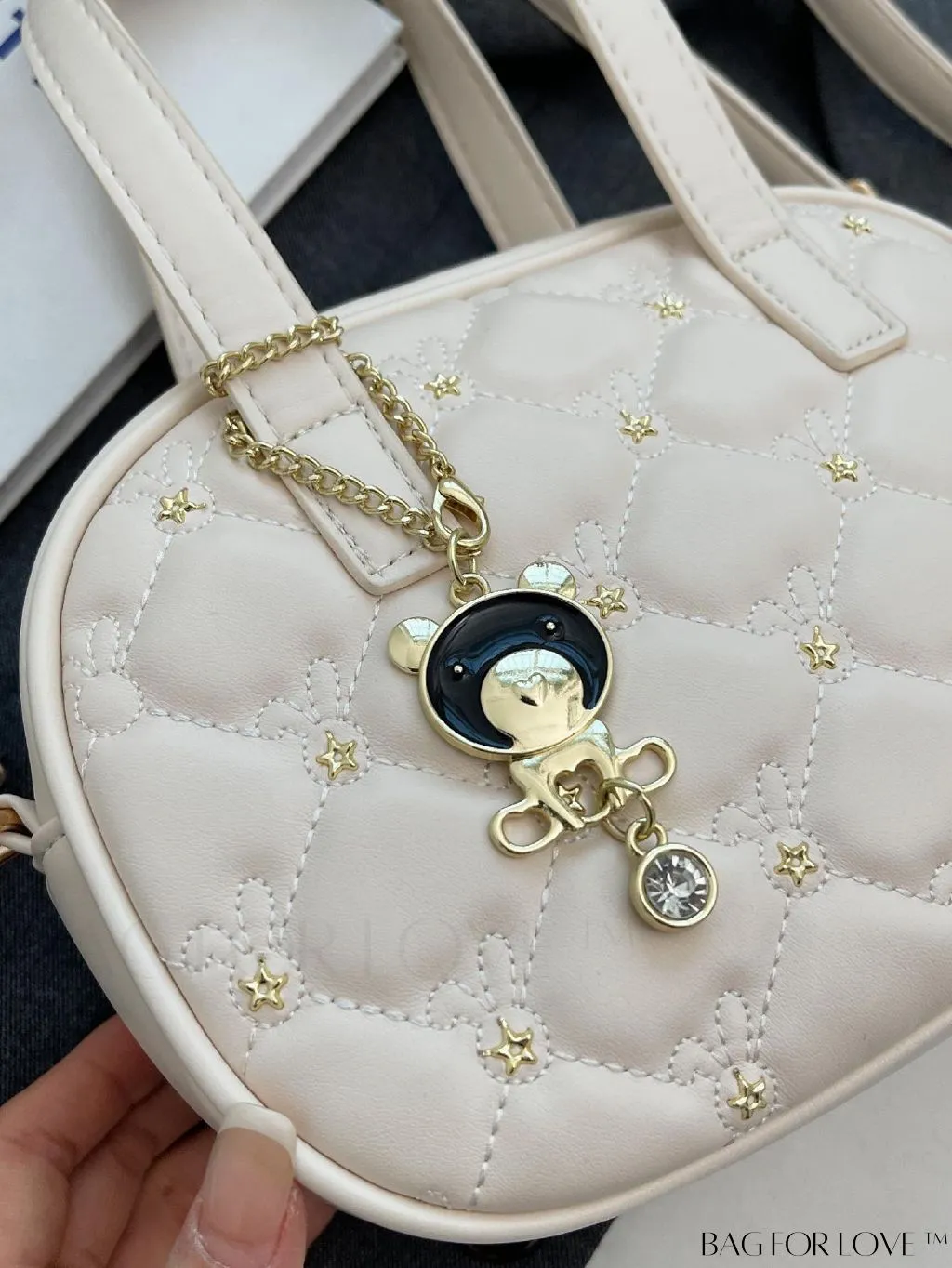 BagForLove - Chic Rhinestone-Embellished Black PU Tote Bag with Stitching Details