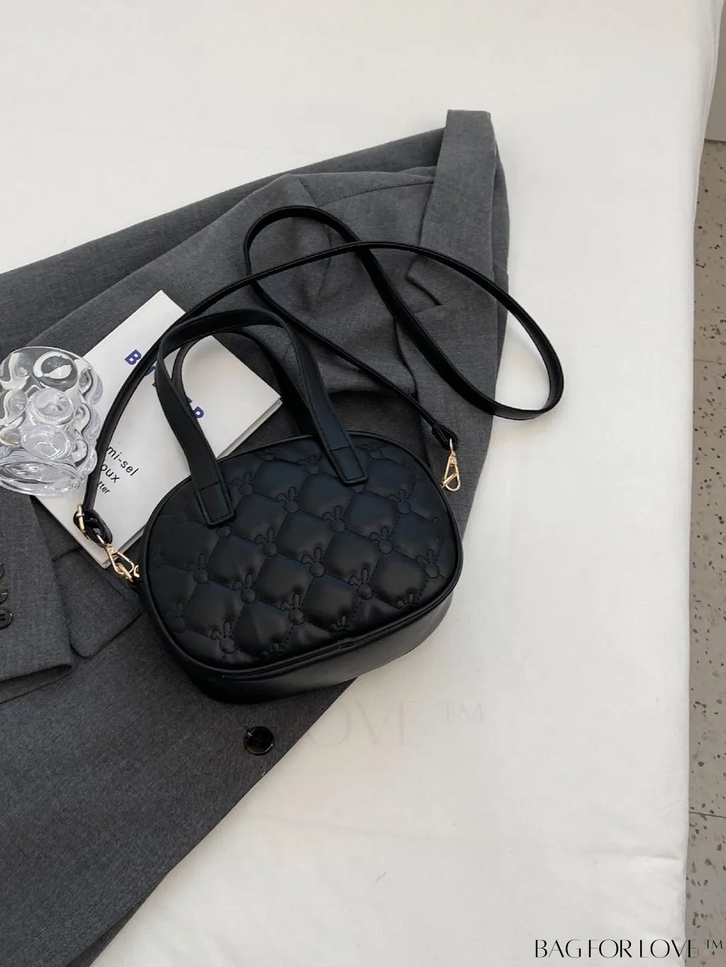 BagForLove - Chic Rhinestone-Embellished Black PU Tote Bag with Stitching Details