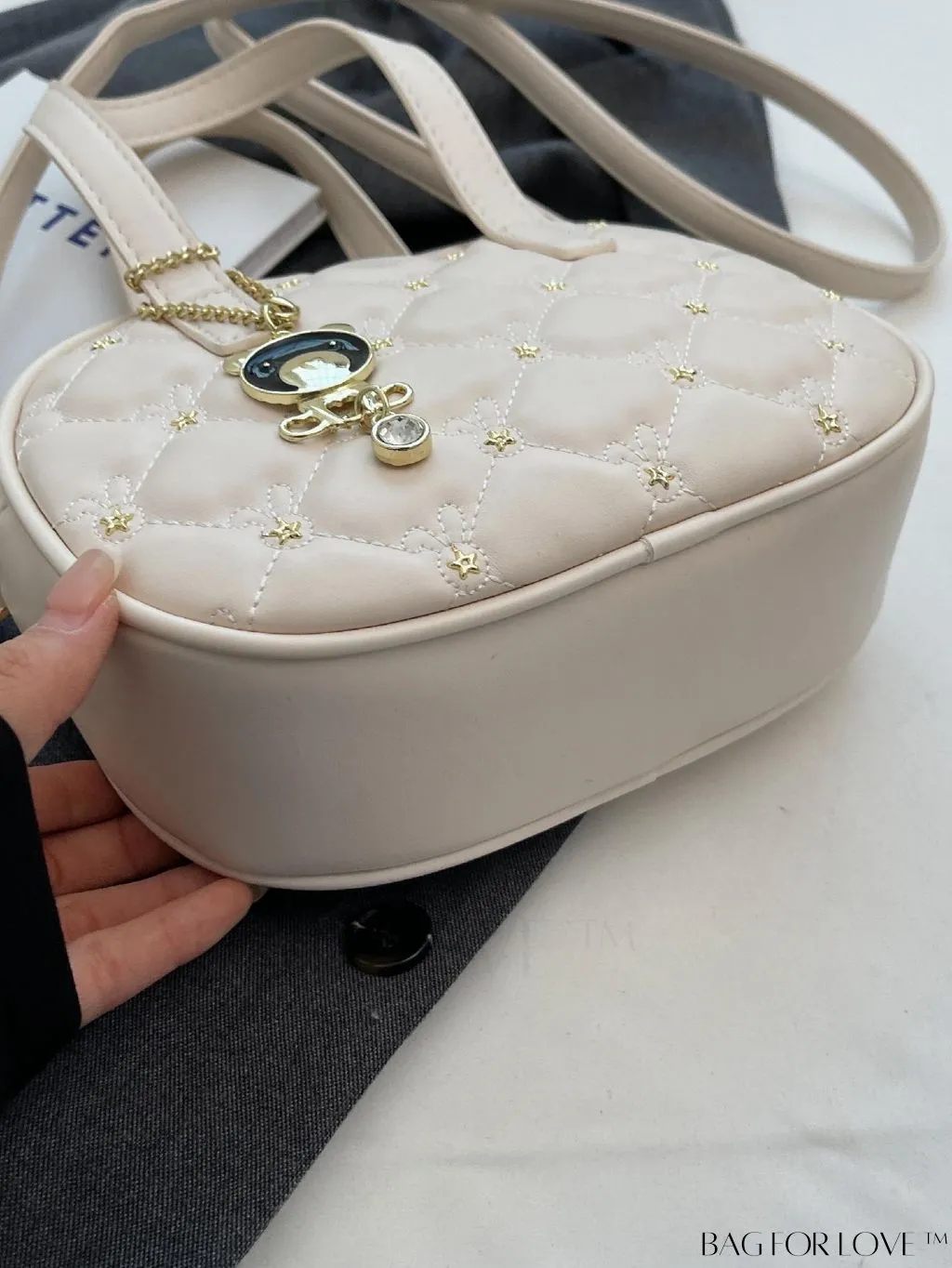 BagForLove - Chic Rhinestone-Embellished Black PU Tote Bag with Stitching Details
