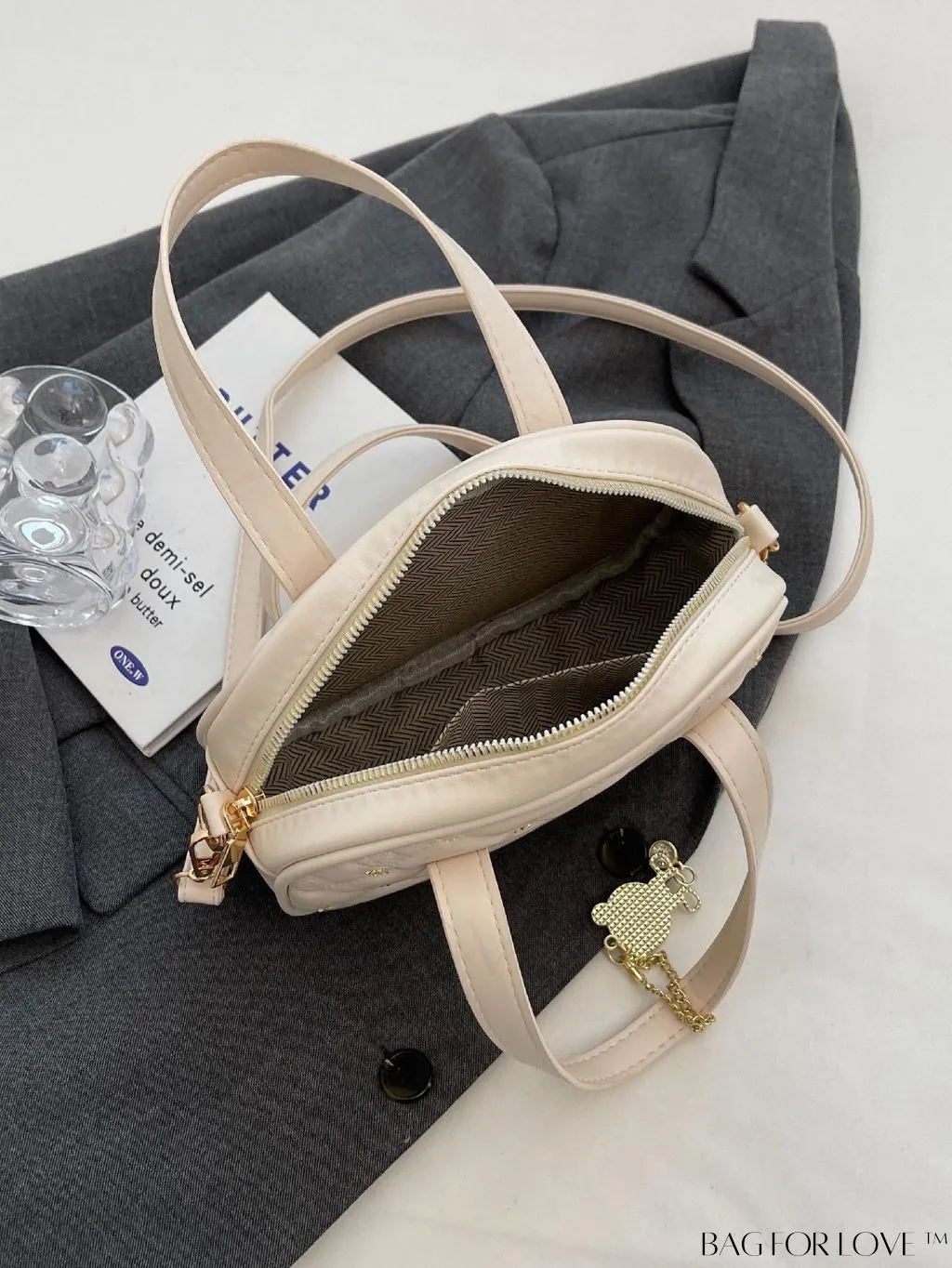 BagForLove - Chic Rhinestone-Embellished Black PU Tote Bag with Stitching Details