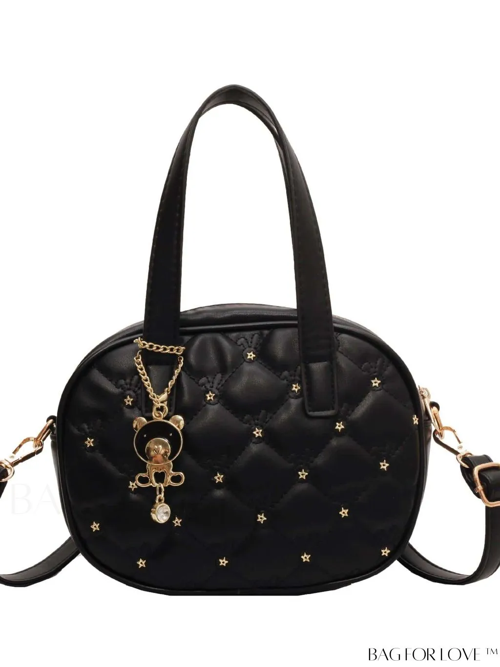 BagForLove - Chic Rhinestone-Embellished Black PU Tote Bag with Stitching Details