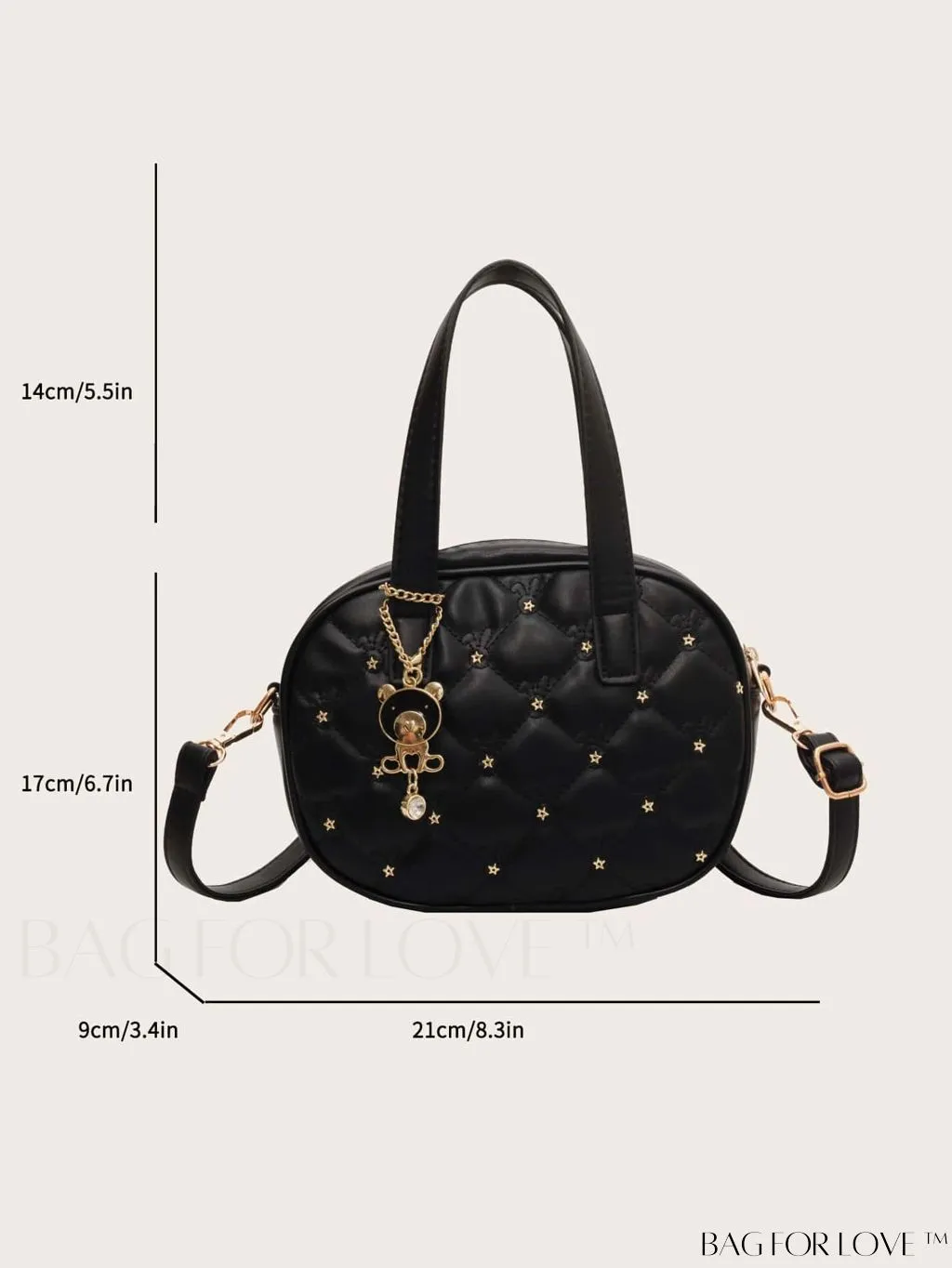 BagForLove - Chic Rhinestone-Embellished Black PU Tote Bag with Stitching Details