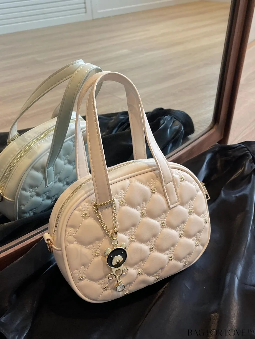 BagForLove - Chic Rhinestone-Embellished Black PU Tote Bag with Stitching Details