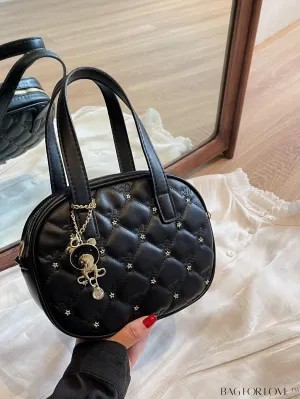 BagForLove - Chic Rhinestone-Embellished Black PU Tote Bag with Stitching Details