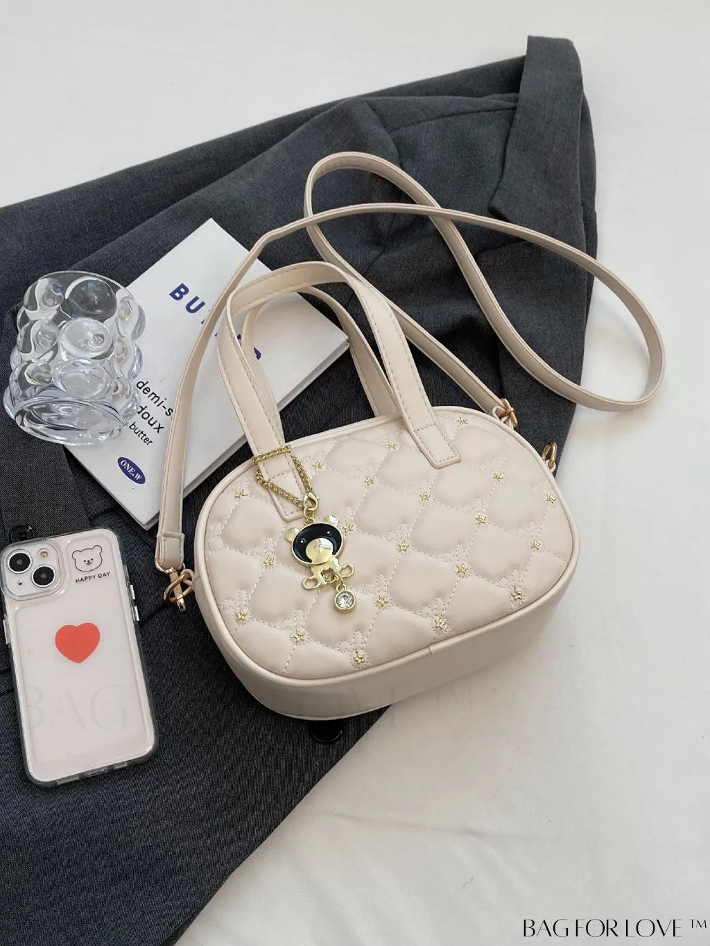 BagForLove - Chic Rhinestone-Embellished Black PU Tote Bag with Stitching Details