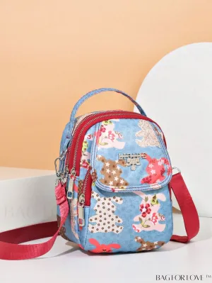 BagForLove - Compact Nylon Satchel with Playful Cartoon Graphics