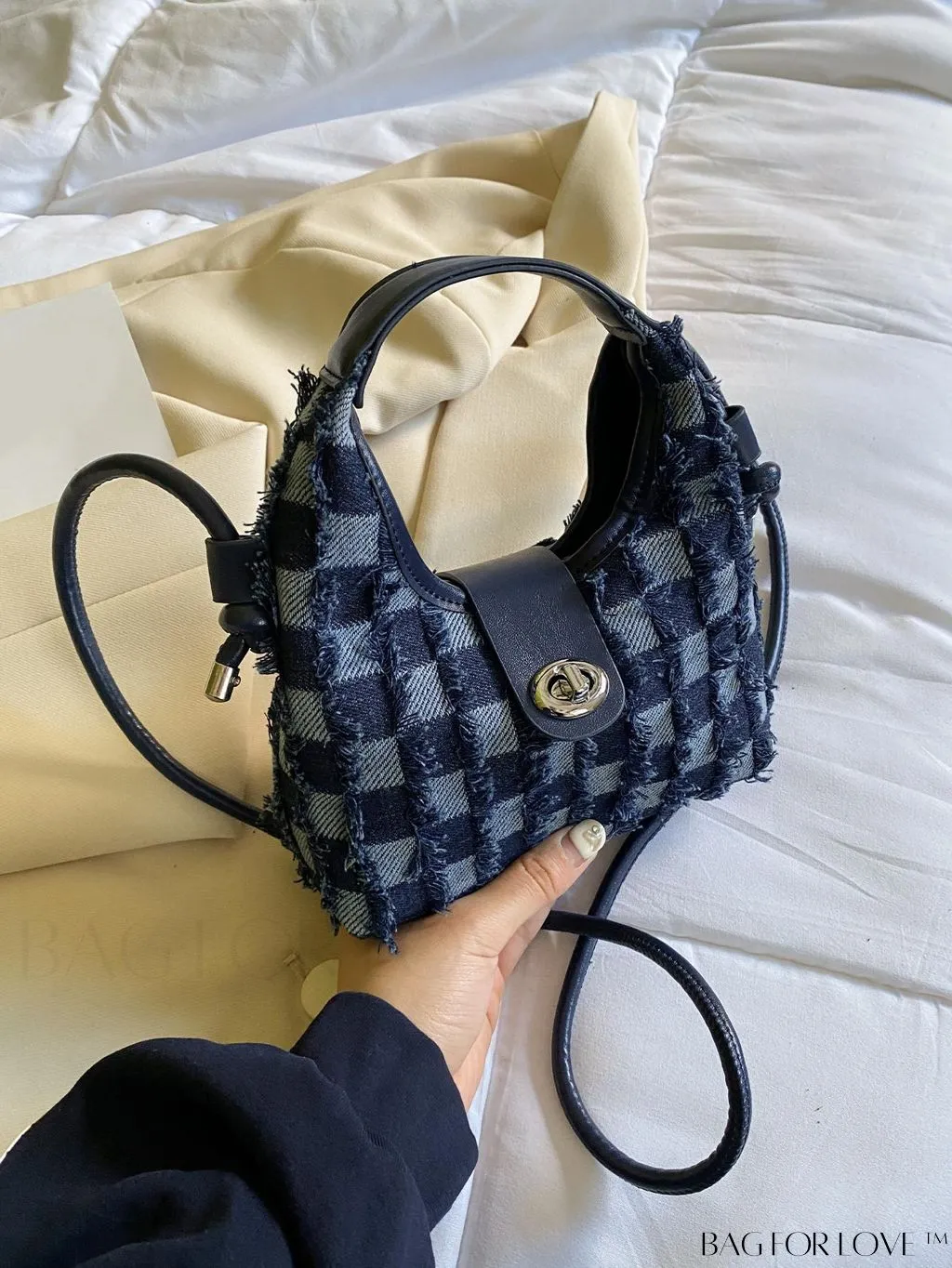 BagForLove - Compact Twist Lock Hobo Bag with Raw Trim