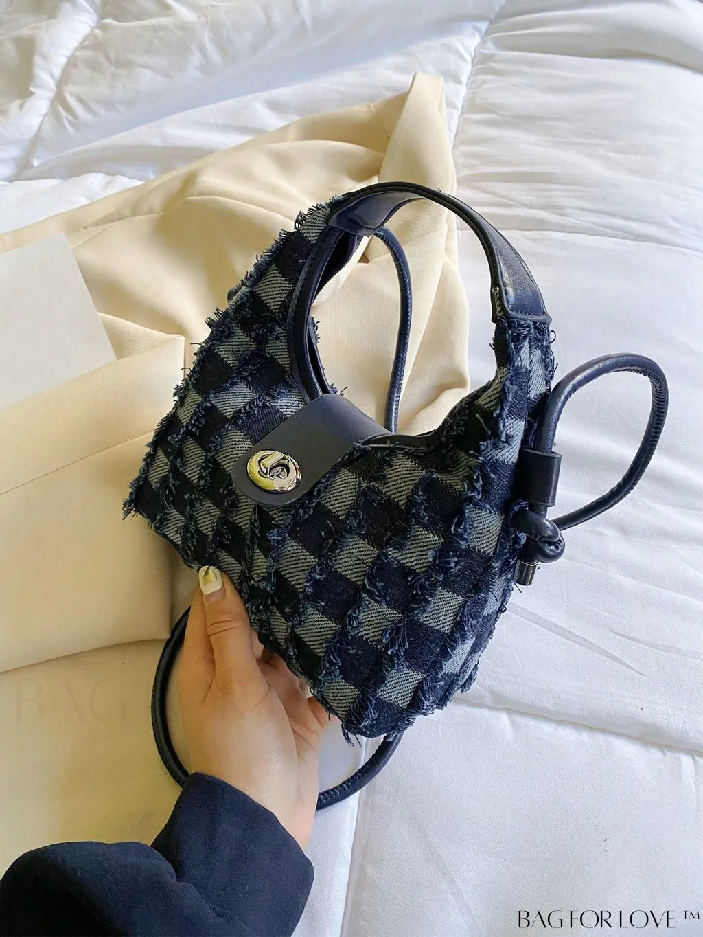 BagForLove - Compact Twist Lock Hobo Bag with Raw Trim