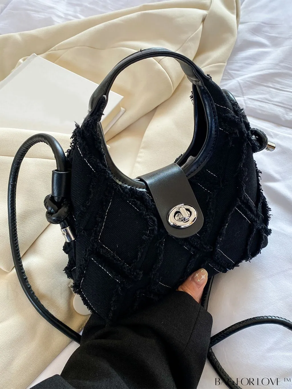 BagForLove - Compact Twist Lock Hobo Bag with Raw Trim