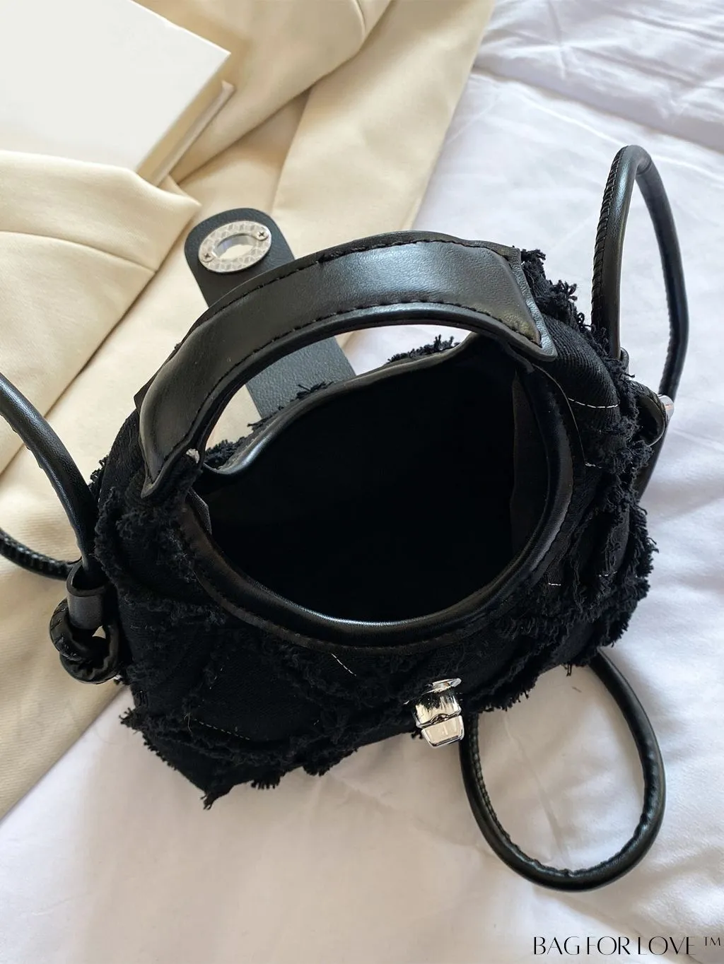 BagForLove - Compact Twist Lock Hobo Bag with Raw Trim