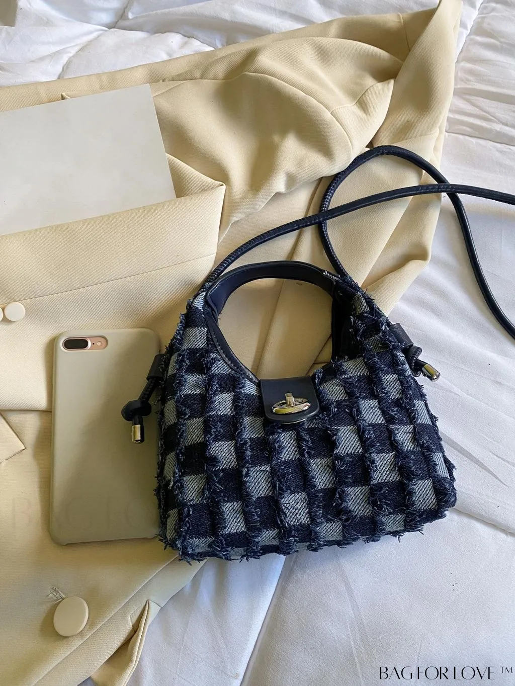 BagForLove - Compact Twist Lock Hobo Bag with Raw Trim