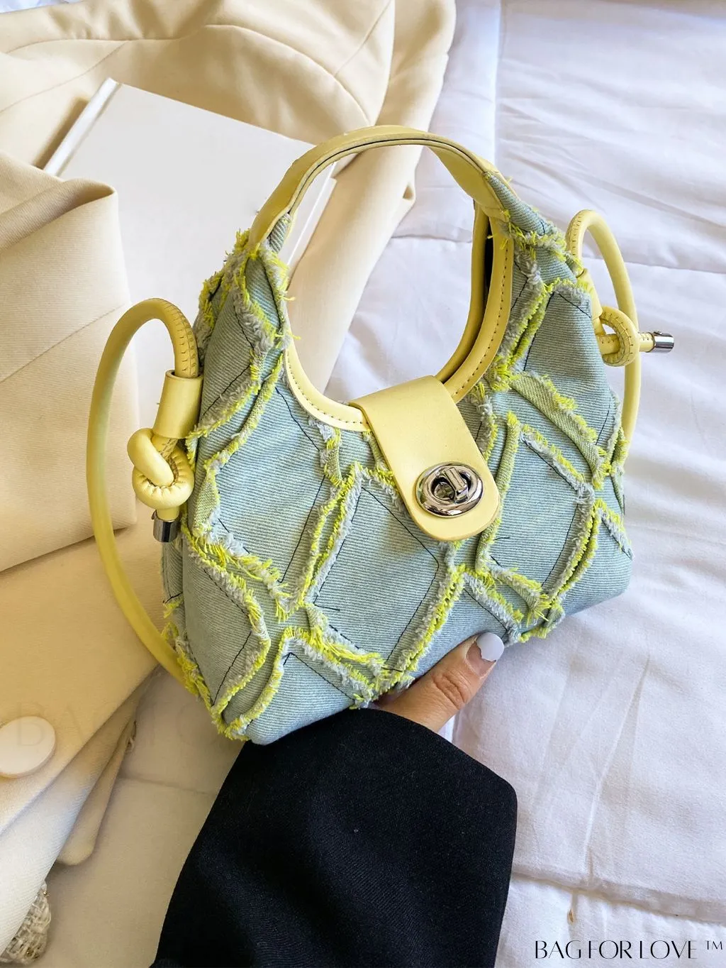 BagForLove - Compact Twist Lock Hobo Bag with Raw Trim