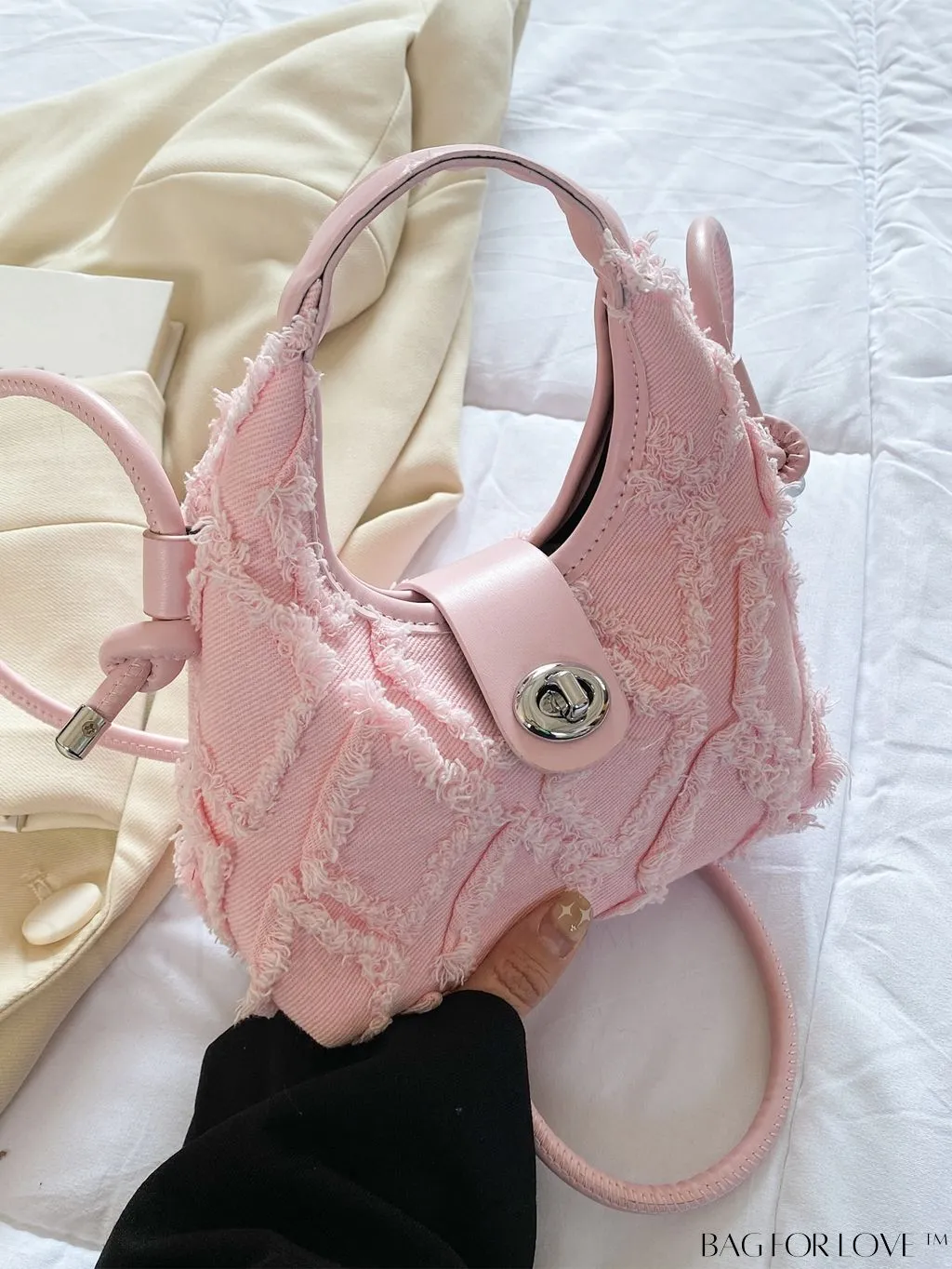 BagForLove - Compact Twist Lock Hobo Bag with Raw Trim