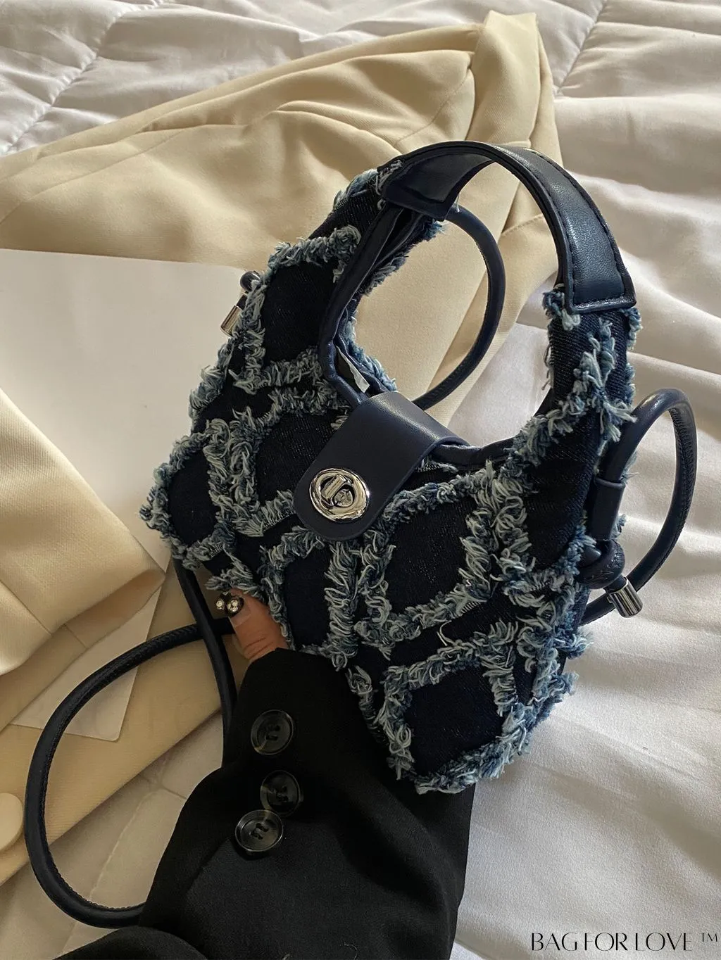 BagForLove - Compact Twist Lock Hobo Bag with Raw Trim