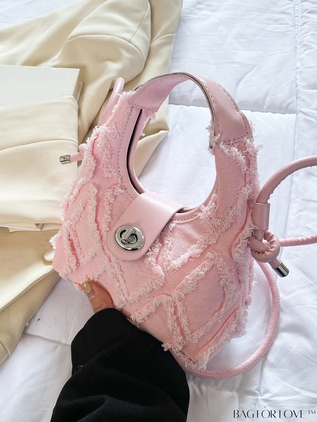 BagForLove - Compact Twist Lock Hobo Bag with Raw Trim
