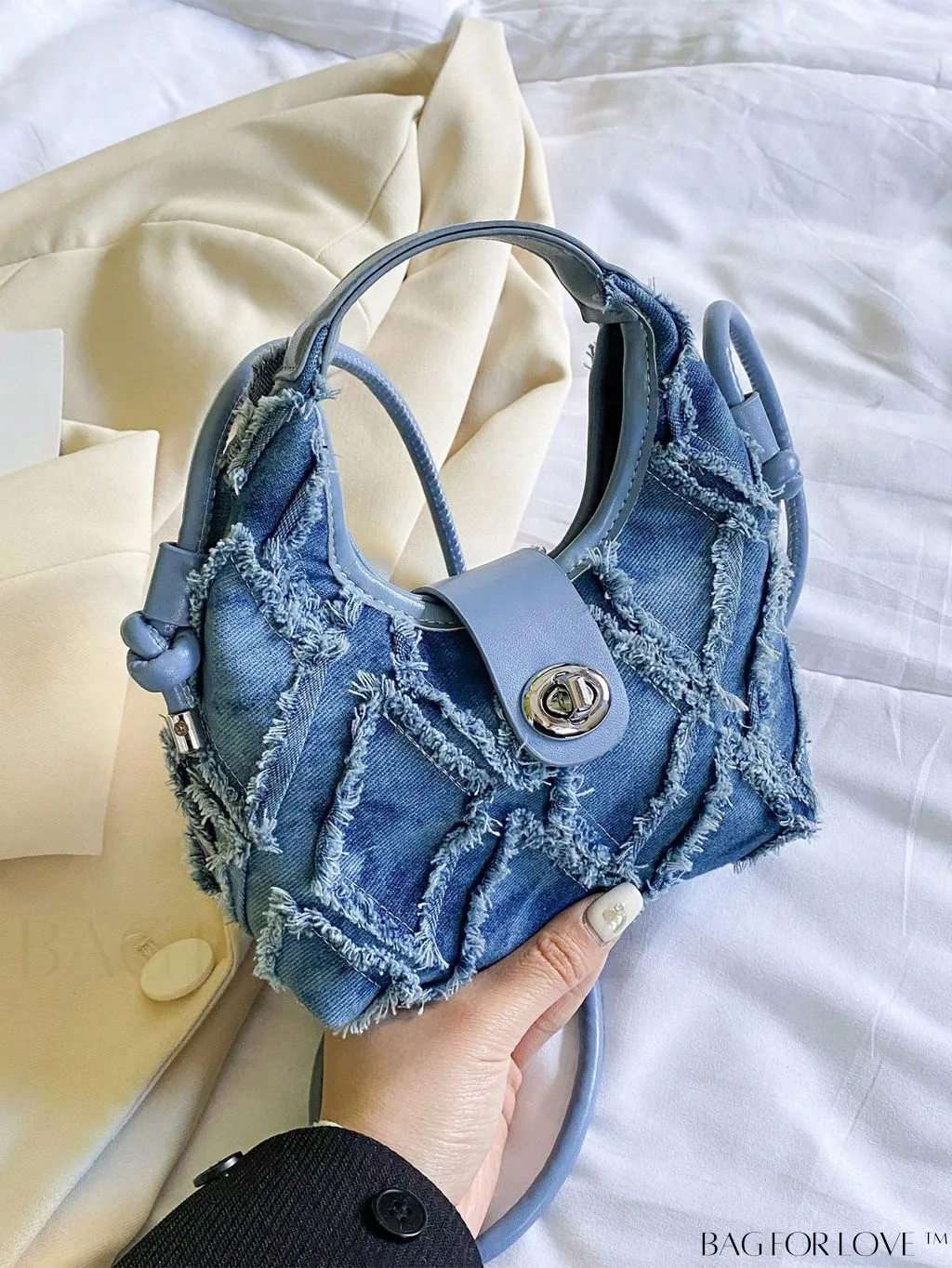 BagForLove - Compact Twist Lock Hobo Bag with Raw Trim