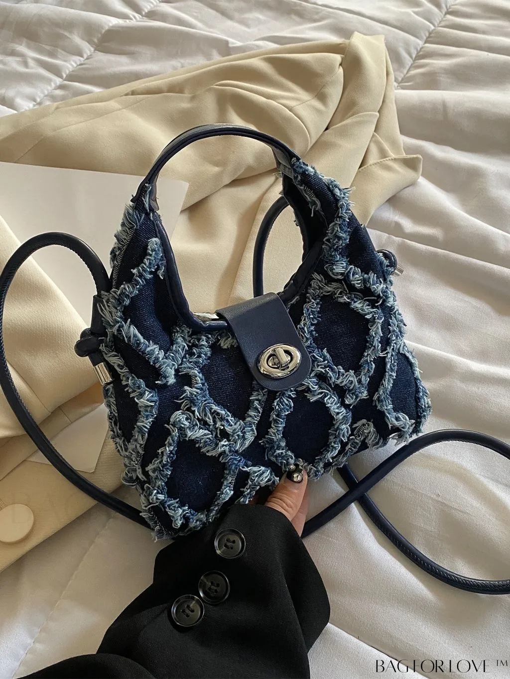 BagForLove - Compact Twist Lock Hobo Bag with Raw Trim