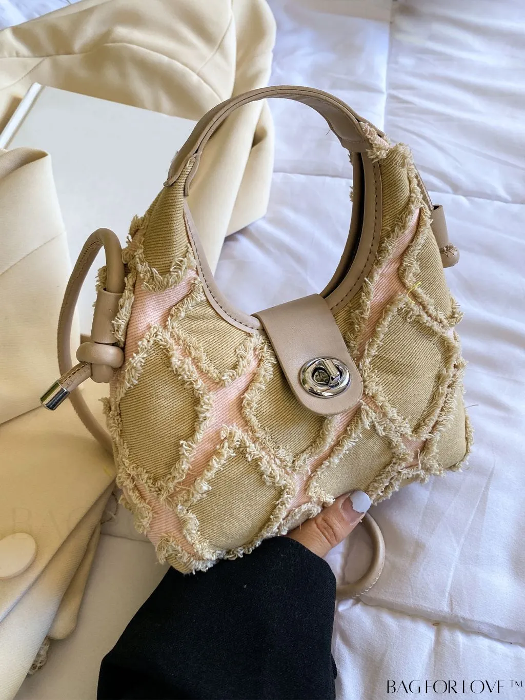 BagForLove - Compact Twist Lock Hobo Bag with Raw Trim