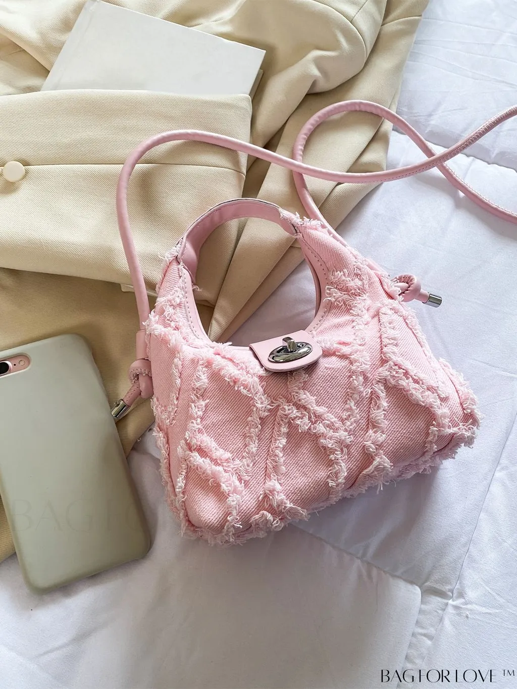 BagForLove - Compact Twist Lock Hobo Bag with Raw Trim