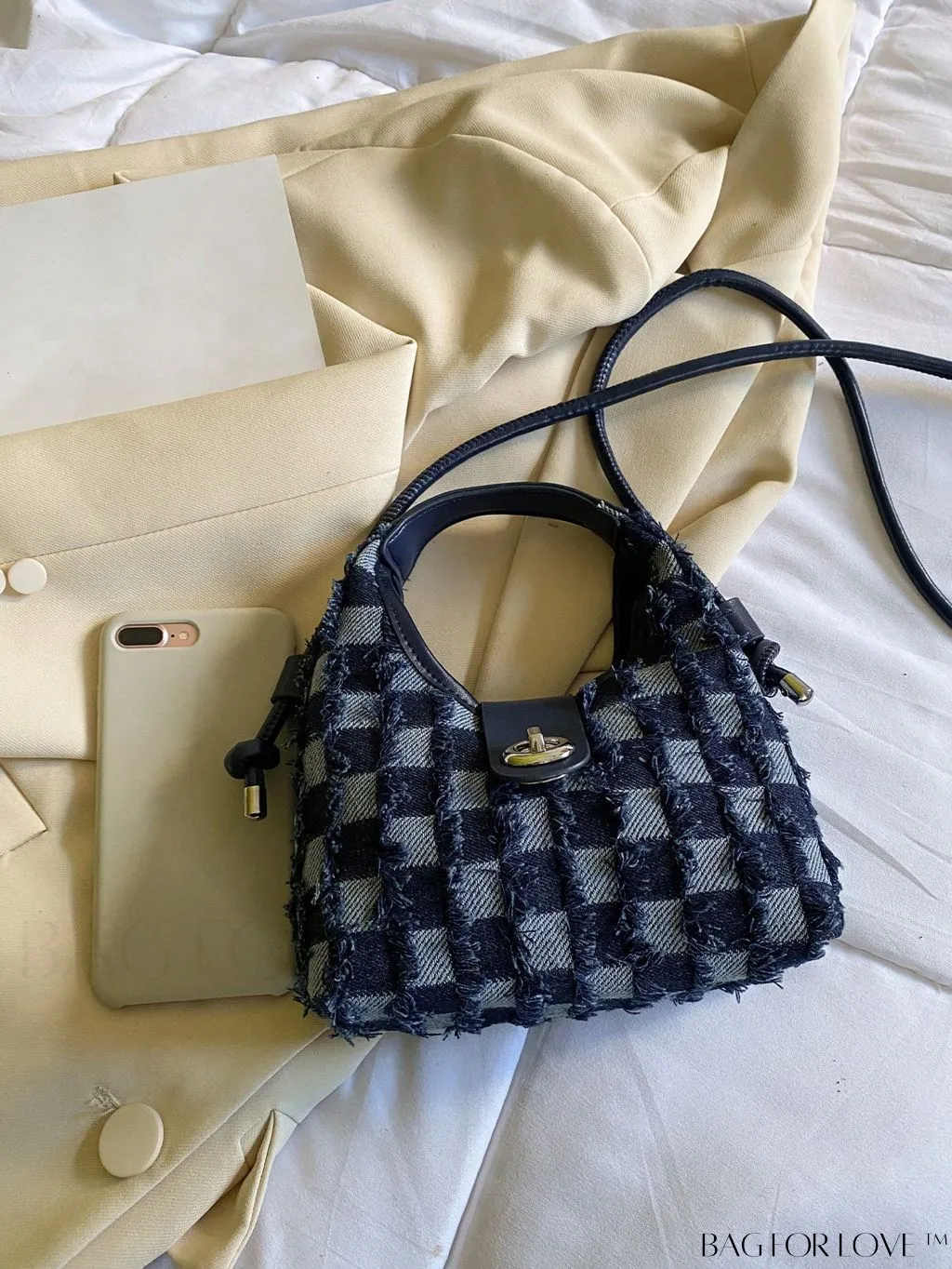 BagForLove - Compact Twist Lock Hobo Bag with Raw Trim