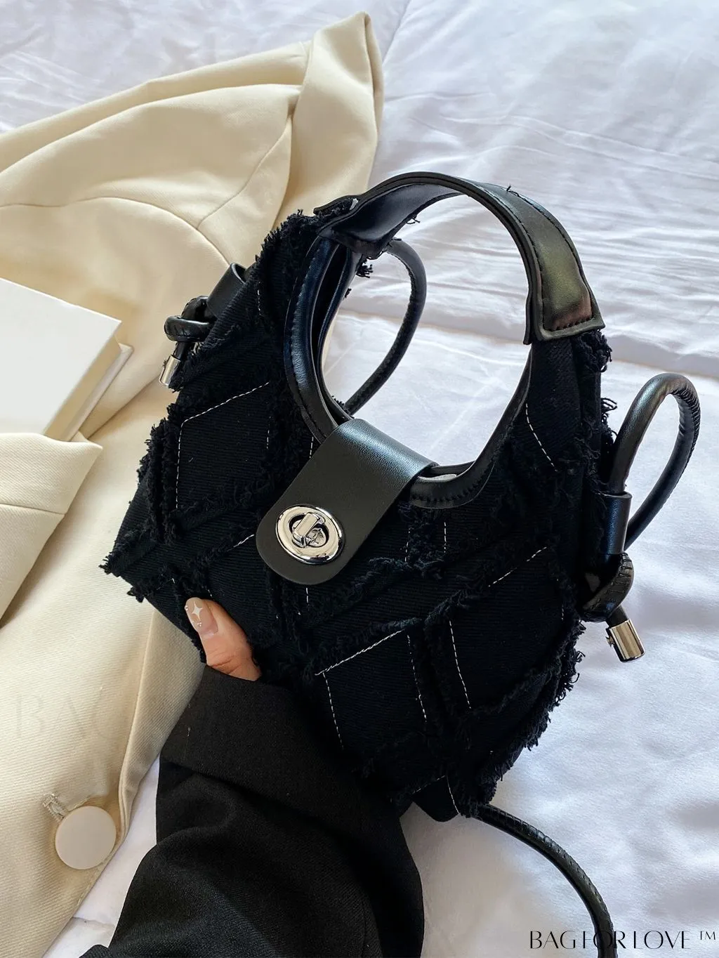 BagForLove - Compact Twist Lock Hobo Bag with Raw Trim