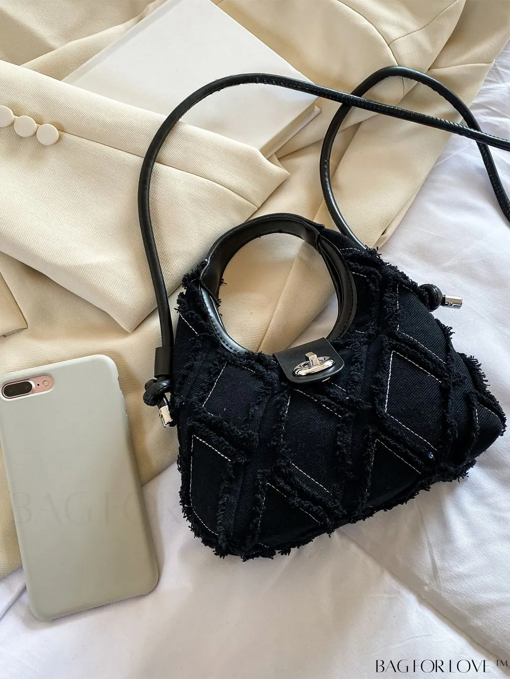 BagForLove - Compact Twist Lock Hobo Bag with Raw Trim